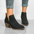 thumbnail image 2 of YAZI Womens Cut Out Ankle Boots Chunky Stacked Heel Almond Toe Slip on Western Booties, 2 of 5