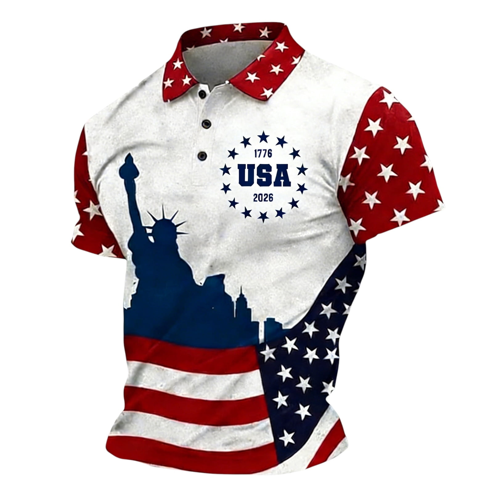250th Anniversary Polo Shirts for Men 1776-2026 American Flag Print Patriotic Classic Fit Short Sleeve Independence Day Casual Polo Shirts, #03 Wine, S