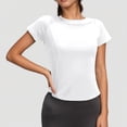 thumbnail image 2 of Gaexia Women's Summer Short Sleeve Yoga Fitness Top Breathable Wicking Stretch Lightweight Comfortable Running Training Workout Gym Slim Fit Performance Activewear (White,S), 2 of 6