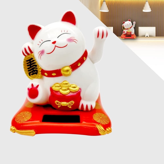 1 PC Lucky Cat Waving Arm Set, Vivid and Lovely Chinese Cat, Solar Fortune Cat Statue Decorations for Decorating Front Desk, Car, ，office Business Openings,
