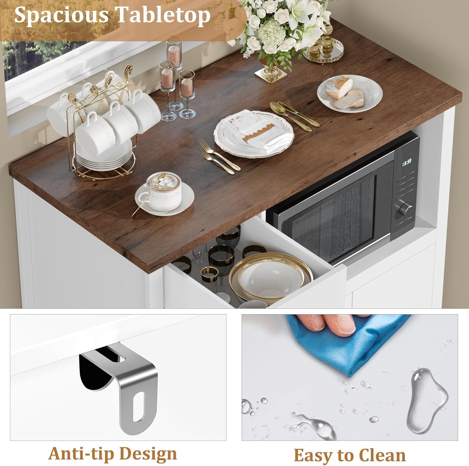 Yeshouse Pantry Storage Cabinet, Multipurpose Kitchen Sideboard with Drawer, 3 Doors & Adjustable Shelving