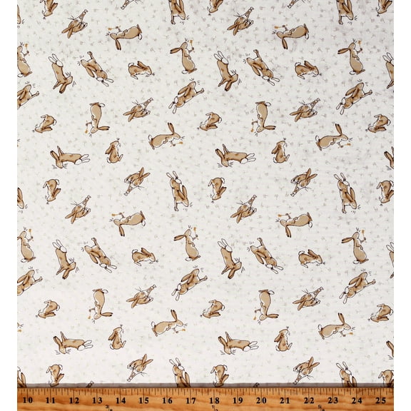 Cotton Guess How Much I Love You 2 Books Reading Bunnies Bunny Rabbit Animals Children Kids Off White Cotton Fabric Print by the Yard (Y4247-1-WHITE) Officially Licensed through Clothworks
