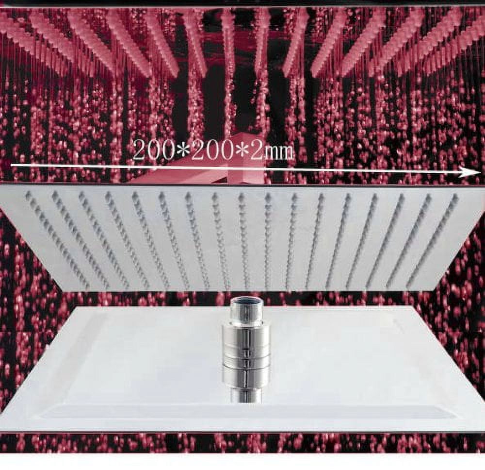 Cascada 8 Inch Wall Mount Square Multi Color LED Rain Shower Head, Brushed Nickel (include Shower Arm)