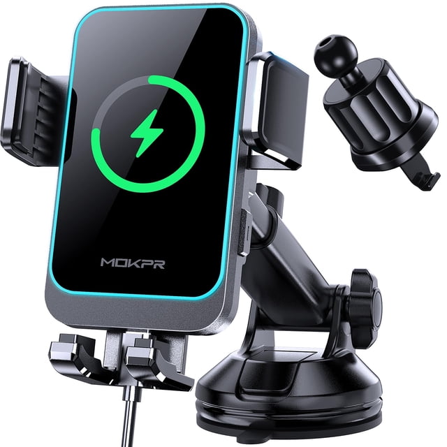 Cargador de coche inalámbrico MOKPR de 15 W de carga rápida para iPhone y Samsung