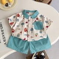 thumbnail image 2 of Toddler Boy Outfits 2 Piece Cartoon Print Lapel Short Sleeve Button Shirt Top And Shorts Outdoor Wear Baby Boys' Clothing Sets Size 18-24 Months, 2 of 9