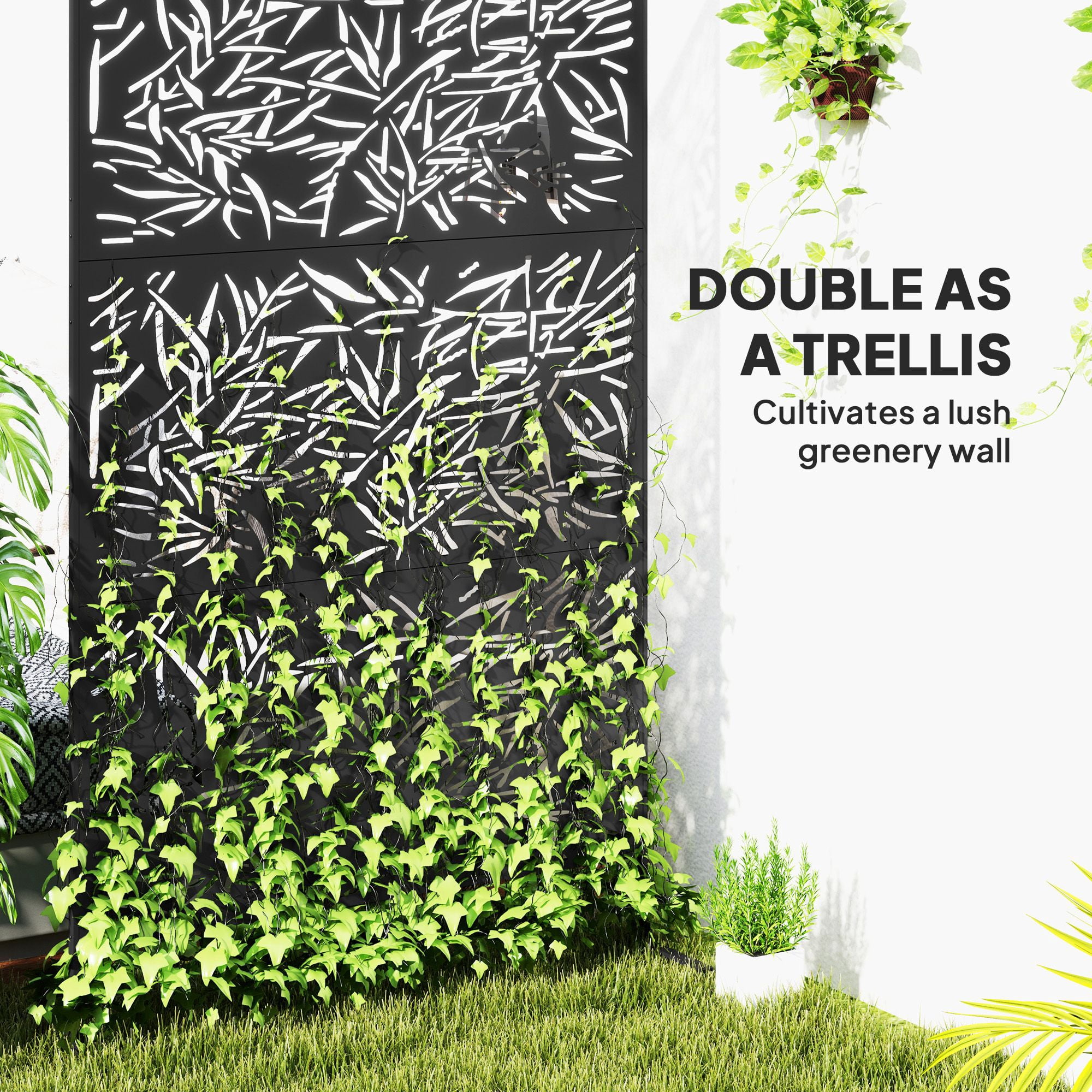 Alvantor Freestanding Outdoor Decorative Privacy Screen Bamboo Black
