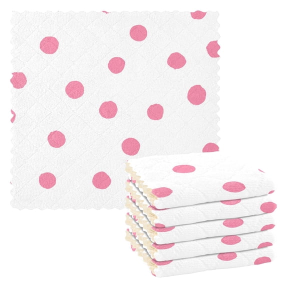 Yayeee 6 Pack Kitchen Dish Cloths Set for Washing Soft Drying Absorbent Microfiber Towels, Pink Polka Dots