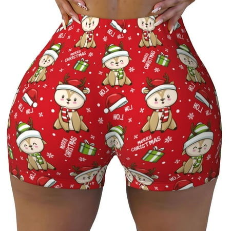 Workout Shorts Women  cute Christmas Moose Biker Shorts for Women Running Gym Spandex Shorts Tummy Control