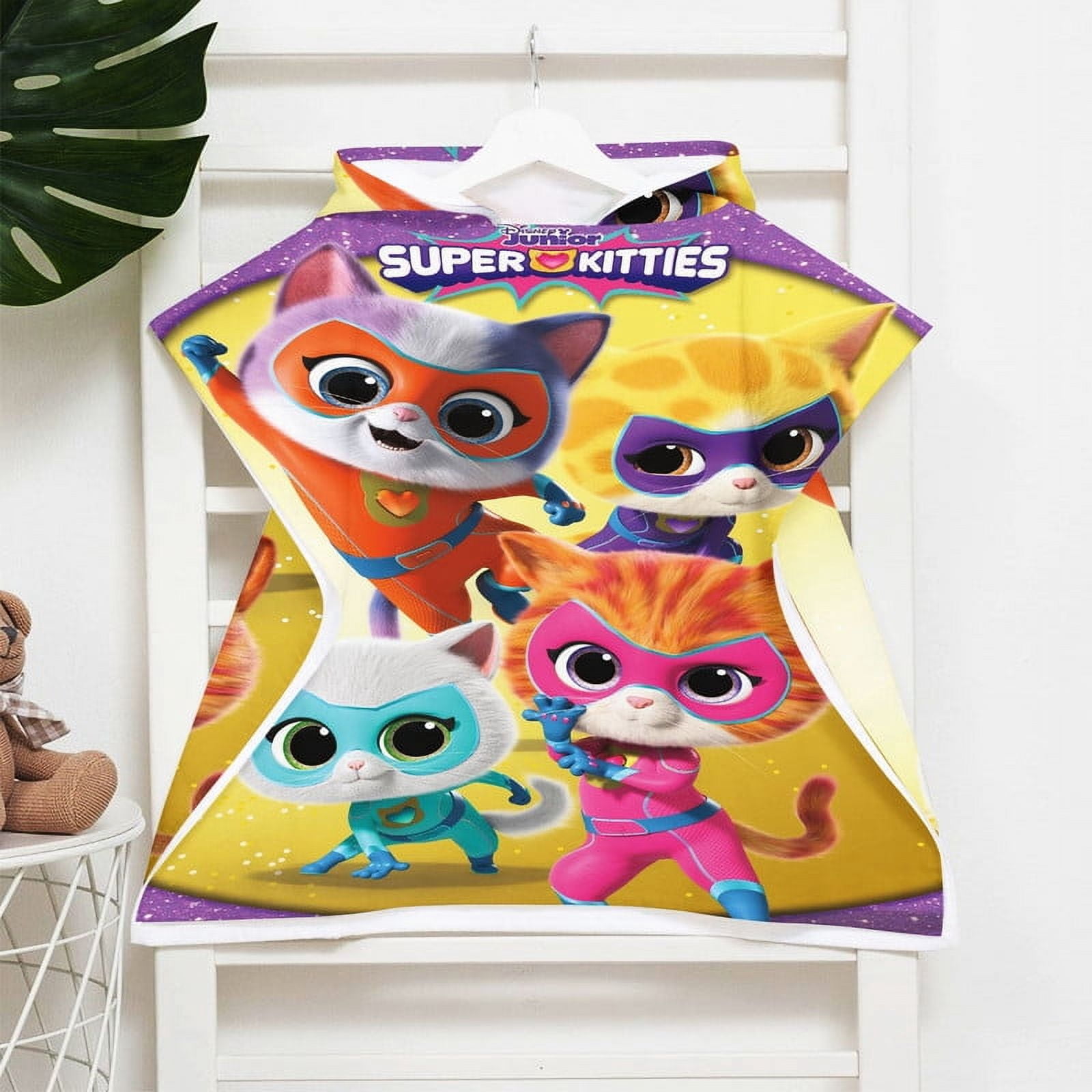 Super Kitties Hooded Poncho Towels, Soft & Absorbent Microfiber Beach Towel, Swimming Pool Changing Robe Bathrobe Bath Towel