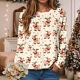 thumbnail image 2 of Kaprioy Merry Christmas Long Sleeve Tops for Women Pullover Sweatshirts Cute Christmas Elk Graphic Holiday Crewneck Fall Fashion Clothing Khaki, XL, 2 of 6