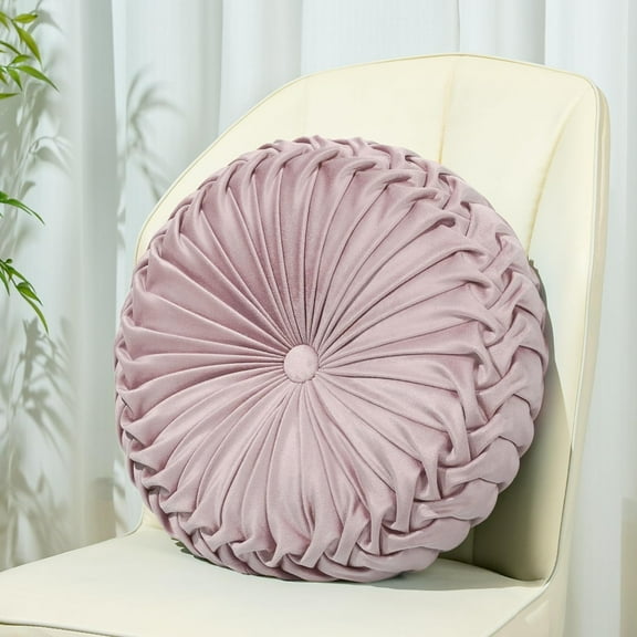 Round Pillow Velvet Throw Pillows,Seating Cushion Home Decoration Pleated Floor Pillow Cushion for Couch Chair(Blush,15.7'')