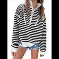 thumbnail image 1 of Suéter de Punto Acanalado de Larga con Media Cremallera A Rayas para Mujer, Tops Casuales, Cómodos y Ligeros, Moda de Otoño Negro L, 1 of 8