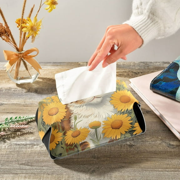 Cat Sunflowers Clouds Leaves Napkin Dispenser Leather Paper Napkins Holders Elegant Modern Fancy for Kitchen Dining Room Table Decor
