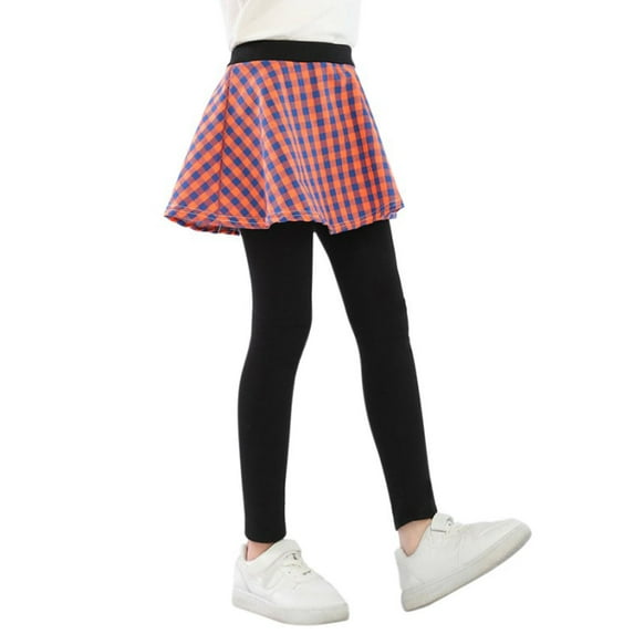 3-11T Toddler Little Girls Footless Leggings with Plaid Ruffle Tutu Skirt Big Girls Pantskirt Pants Tights