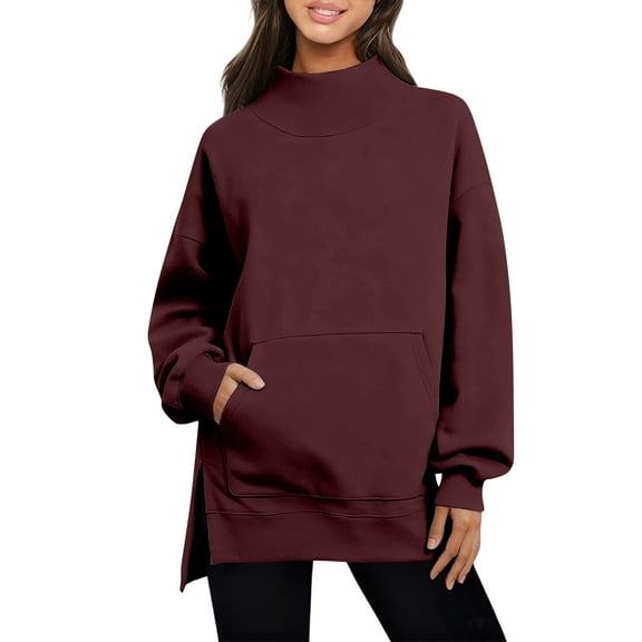 Kilaqueen Mock Neck Womens Sweatshirt Mock Neck Long Sleeve Solid Color Pullover Tops Loose Fit No Hood Fashion Sweatshirt