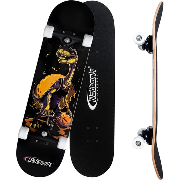 31 Inch Complete Skateboard Wood 9 Layer Canadian Maple Trick Skate Boards for Boys Girls Youth Teens Dinosaur