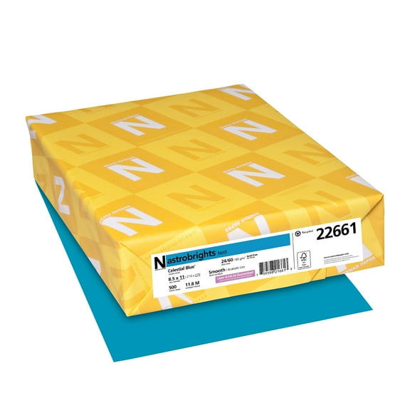 Astrobrights Bright Color Paper, 24 lb., Celestial Blue, Ream of 500 Sheets