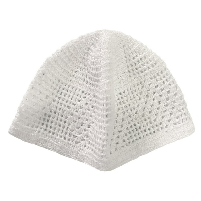 XASZHN Mens Pure Knitted Handmade Inner Hat Arab Head Cover White One Size