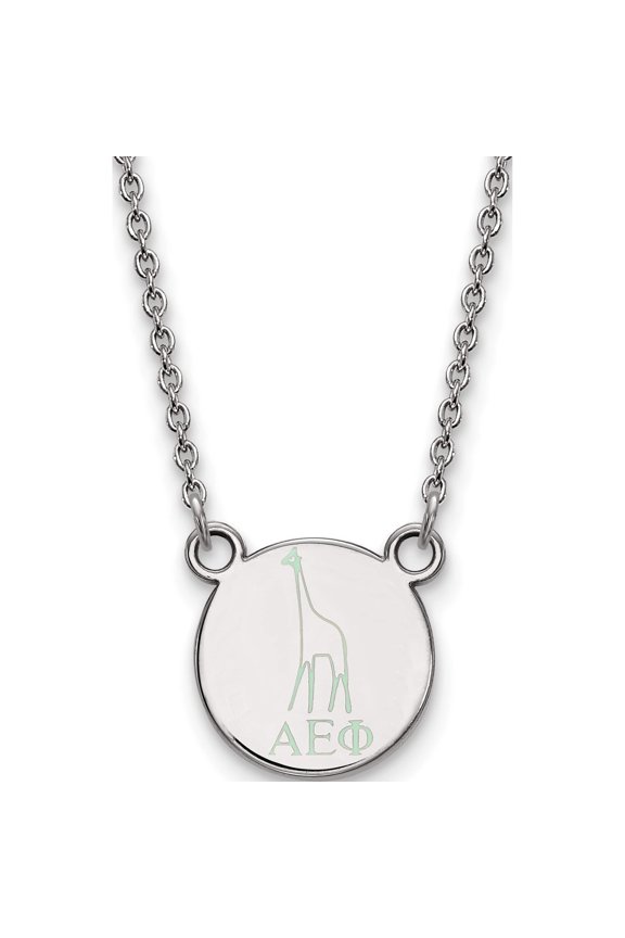 Sterling Silver S. Rh-Plated Logoart Alpha Epsilon Phi Xs Enl Pend With Necklace (18 X 12) Made In United States ss044aep-18