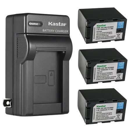 Kastar 3-Pack Battery and AC Wall Charger Replacement for JVC BN-VC264G BN-VC296G Battery JVC GY-HC500 Series Camcorder JVC CONNECTED CAM GY-HC500E GY-HC500U JVC GY-HC 550 GY-HC 550E Camcorder