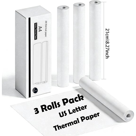 A4 Thermal Printer Paper, 3 rolls, Advance Thermal Printing, Thermal Paper Quick-Dry, Advanced Clear Printing, Compatible Thermal Printer