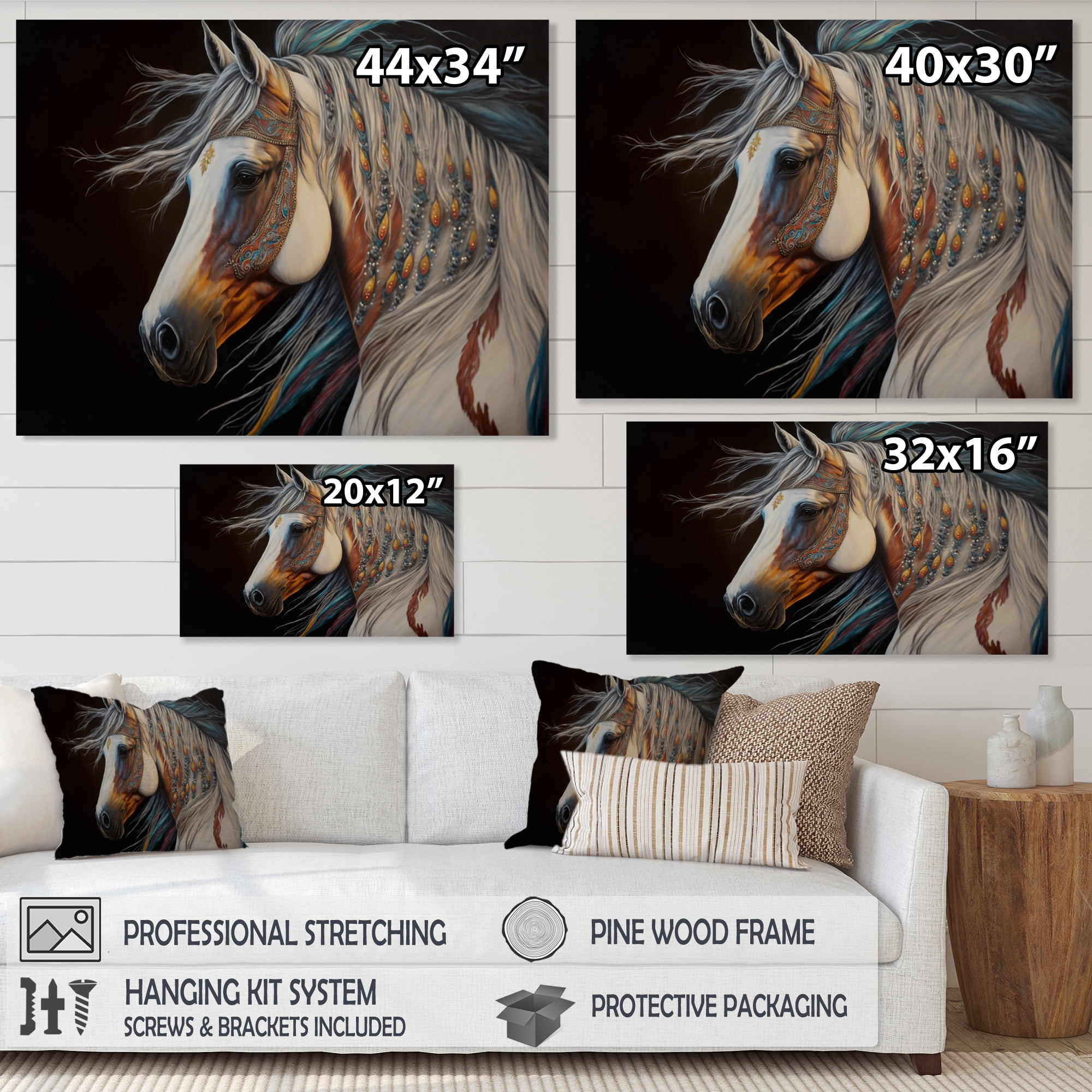 Designart Indian Horse With Colorful Mane II Canvas Wall Art