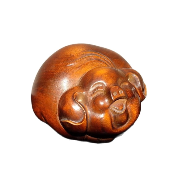 Modern home decoration happy pig pet statue wooden Carved wood carving room gift mini souvenir amusing