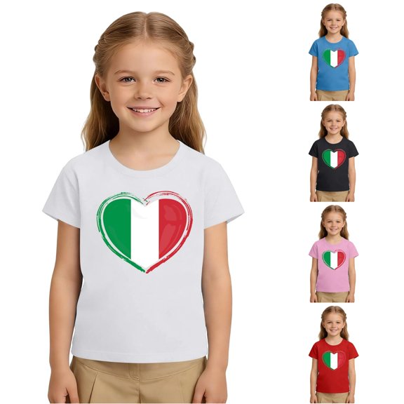 NordicNest Kids Boys Girls Casual Fashion Italy Day Print Round Neck Short Sleeve Tee Shirts Toddler Shirts Girls 2t Back to School