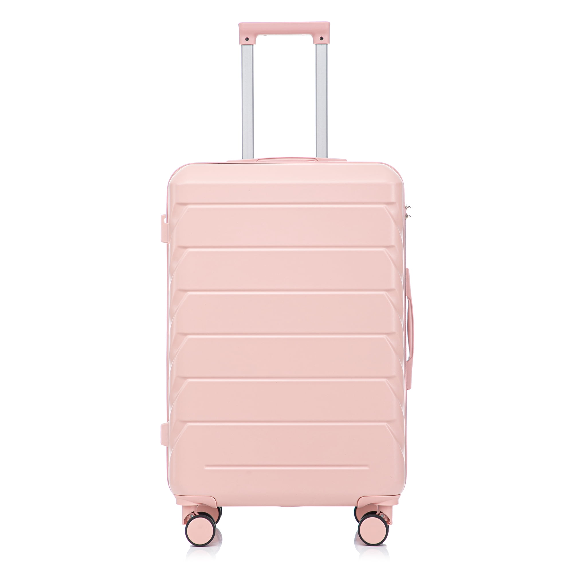28 Inch ABS Hard Shell Large Travel Checked Luggage - Scratch Resistant Surface Four Multi-Directional Wheels, With Combination Lock and Side Hooks .(Pink)