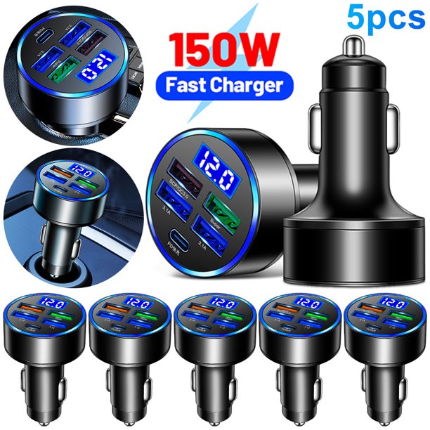 5 Puertos Cargador Coche Toma Corriente LED Pantalla Digital 15W para Tableta