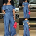 thumbnail image 2 of outfmvch jumpsuits for women off shoulder denim jeans look long party club playsuits jumpsuits pants for women cargo pants, 2 of 9
