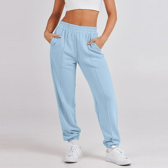 Solid Color Sweatpants Women Drawstring Casual Loungewear with Pockets Light Blue XXL