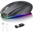 thumbnail image 1 of Rechargeable Wireless Mouse, 2.4G RGB 4 Adjustable DPI (Max 3600) Quiet Ergonomic Mouse with 6 Buttons for PC, Computer, Laptop, ChromeBook,Tablet, Compact Cordless Mice, USB and USB-C Adapter (Black), 1 of 7