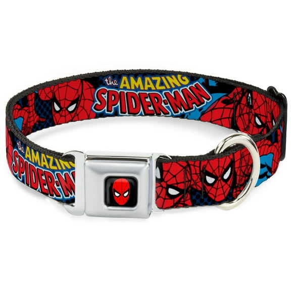 Marvel Comics Pet Collar, Dog Collar Metal Seatbelt Buckle, Amazing Spider Man, 20 to 31 Inches 1.5 Inch Wide