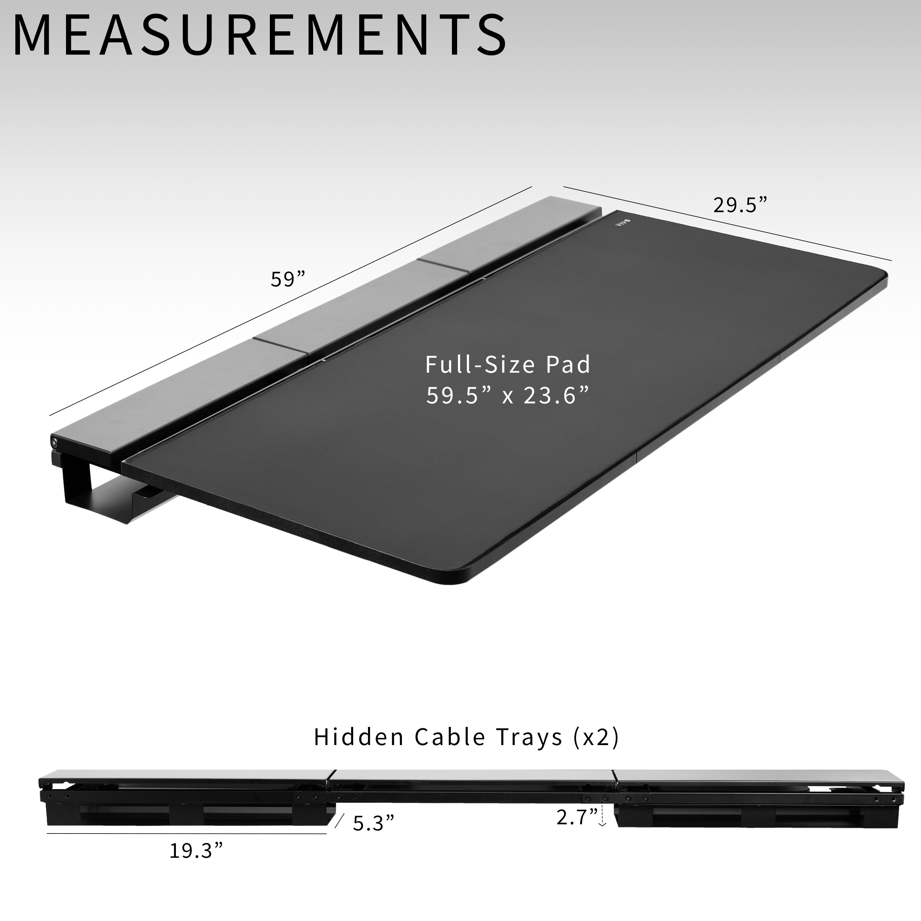 VIVO Black 60" x 30" Concealed Cable Table Top w/ Pad for Standing Desk Frames