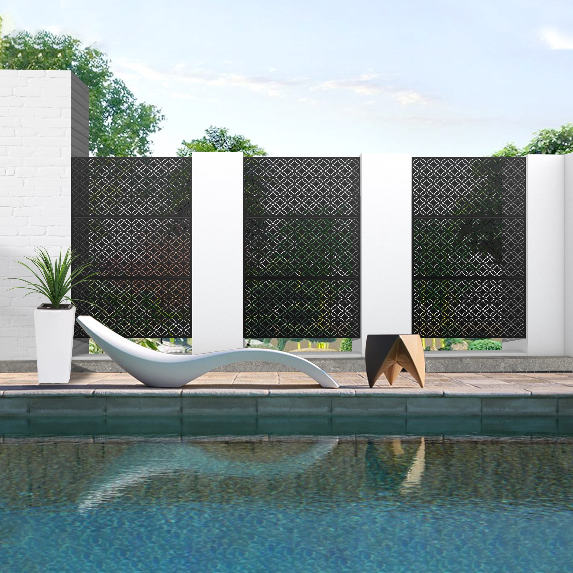 MAYEERTY 72×47" Outdoor Black Metal Privacy Panel Screen for Backyard & Garden, Coin Pattern