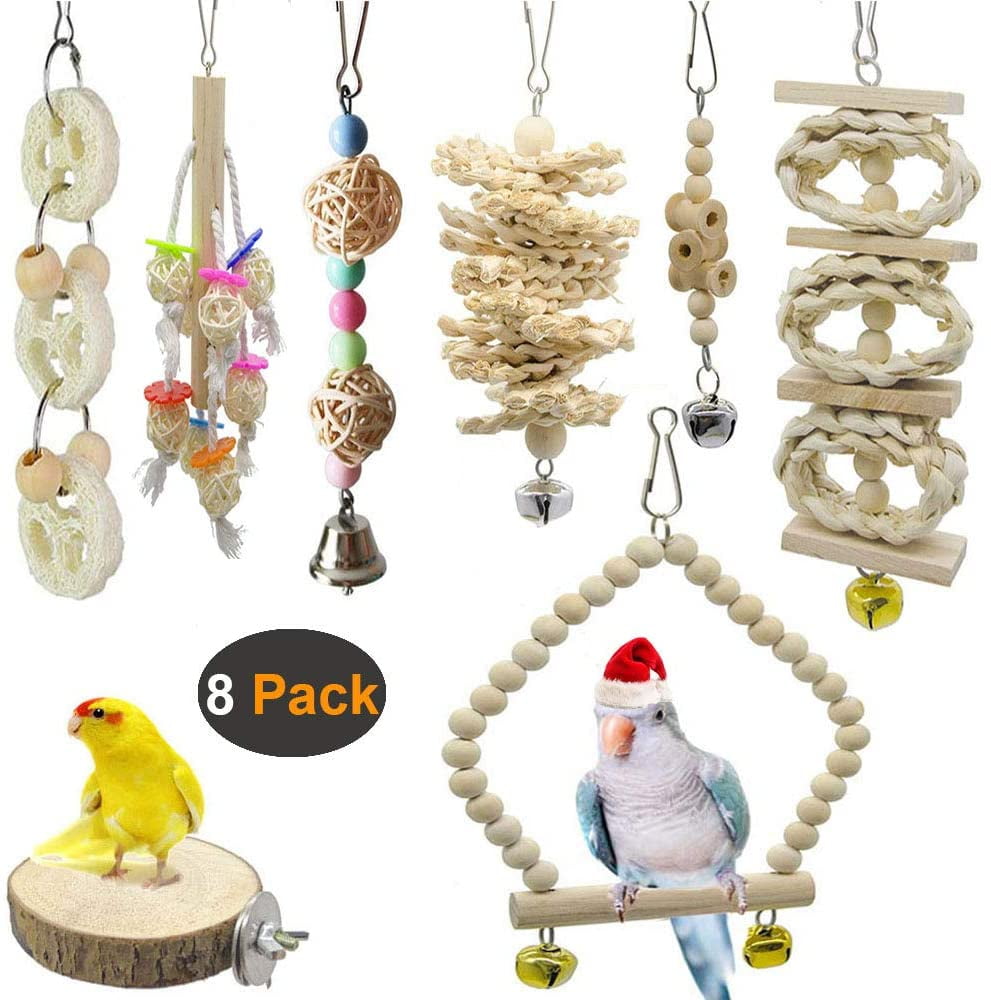 8 packs of bird toys, bird cage swing for birds and parrots, bird cage