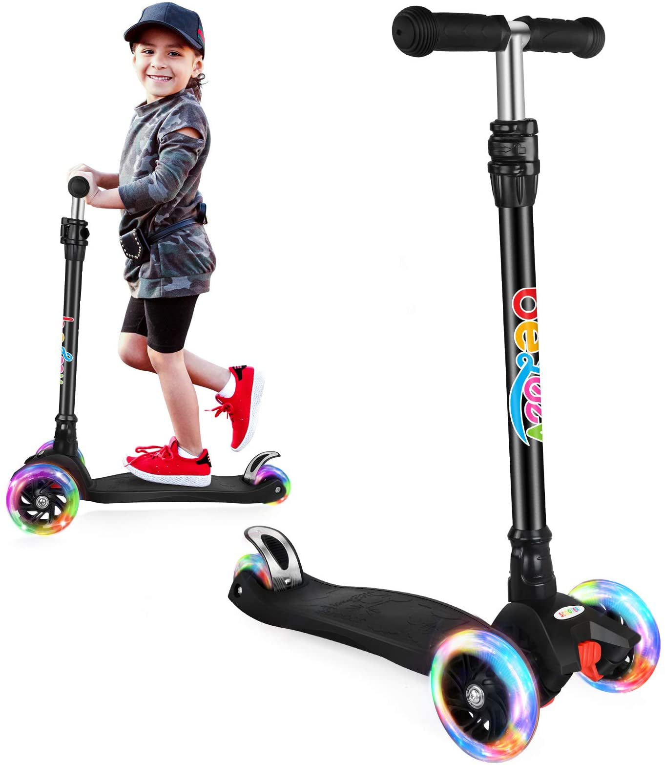 Kick Scooter for Kids with 3 Light Up Wheels Adjustable for Boys Girls 