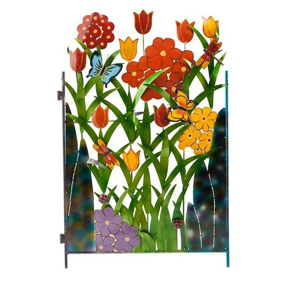 Outfmvch Card Slot Colorful Metal 3-panel Butterfly and Flower Garden Screen
