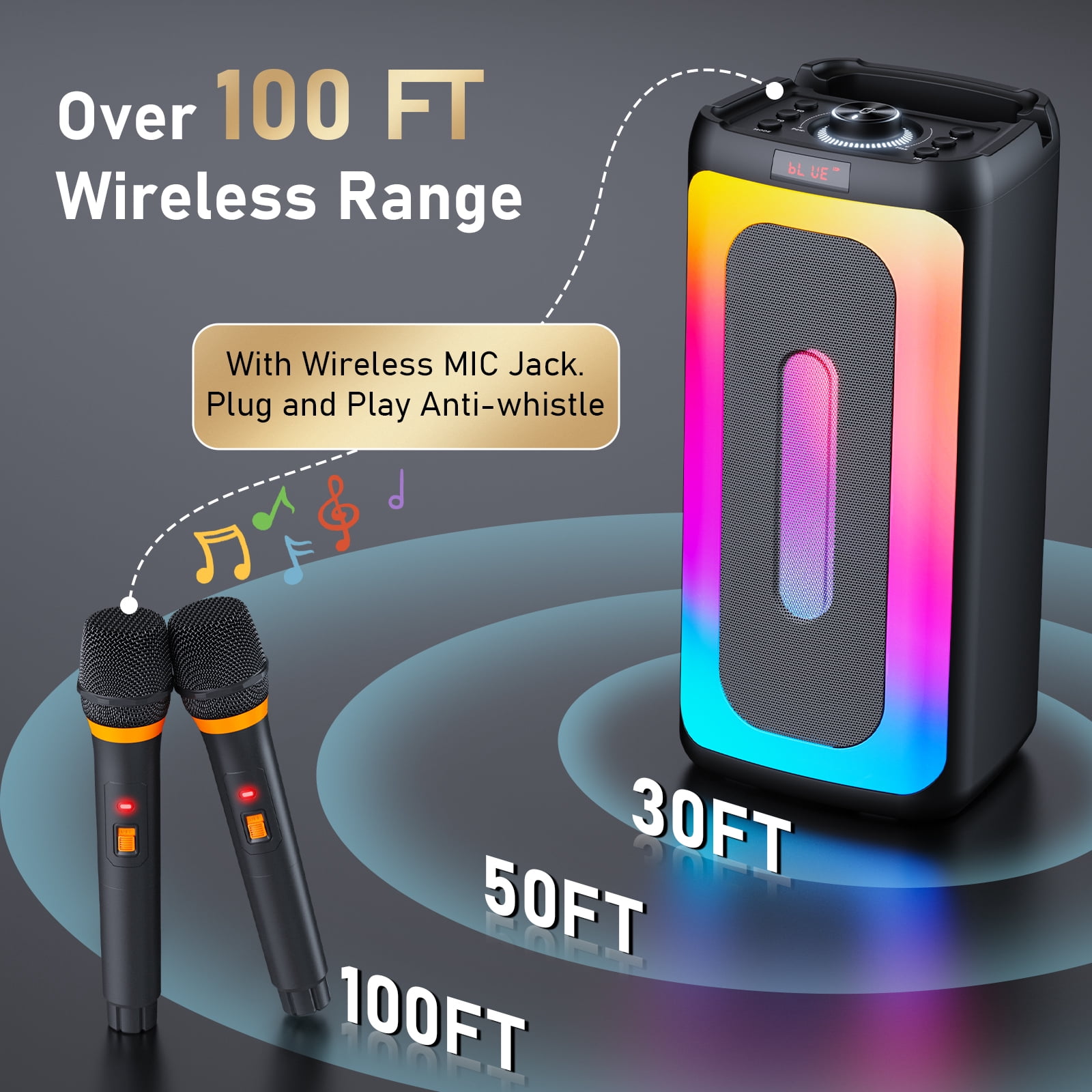 JYX Party Speaker, Portable Bluetooth Speaker with Colorful RGB Light for Outdoor/ Home