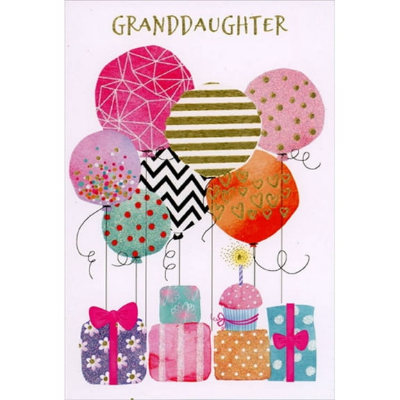 Pictura 7 Patterned Balloons Tied to Gifts Birthday Card for Granddaughter