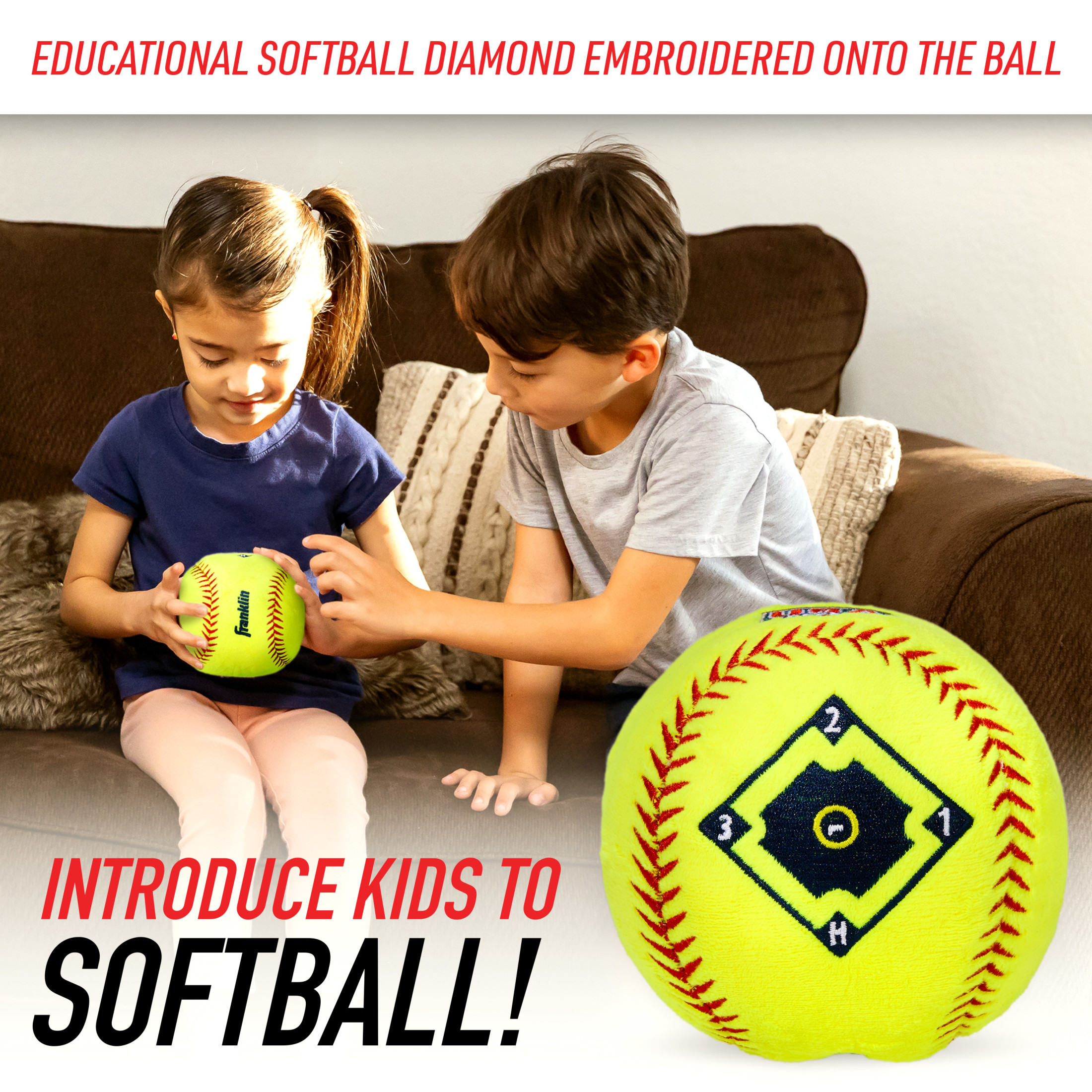 Franklin Sports Kids Soft Plush Softball - USASB MyFirst Stuffed Softball Plush for Kids - Fun Room Decoration - 4"