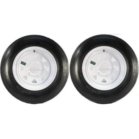 Trailer Wheels Axles - Two Trailer Tires On Rims 5.30-12 530-12 5.30 X 12 5 Hole Wheel White Spoke