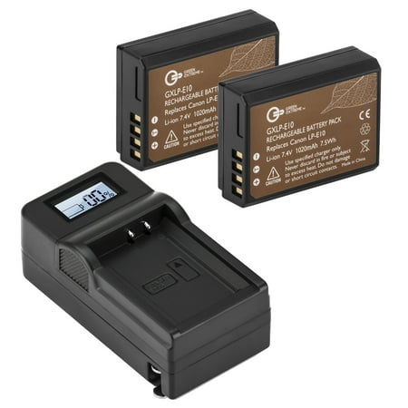 2 Pack LP-E10 Battery and Compact Smart Charger Kit (7.4V 1020mAh)