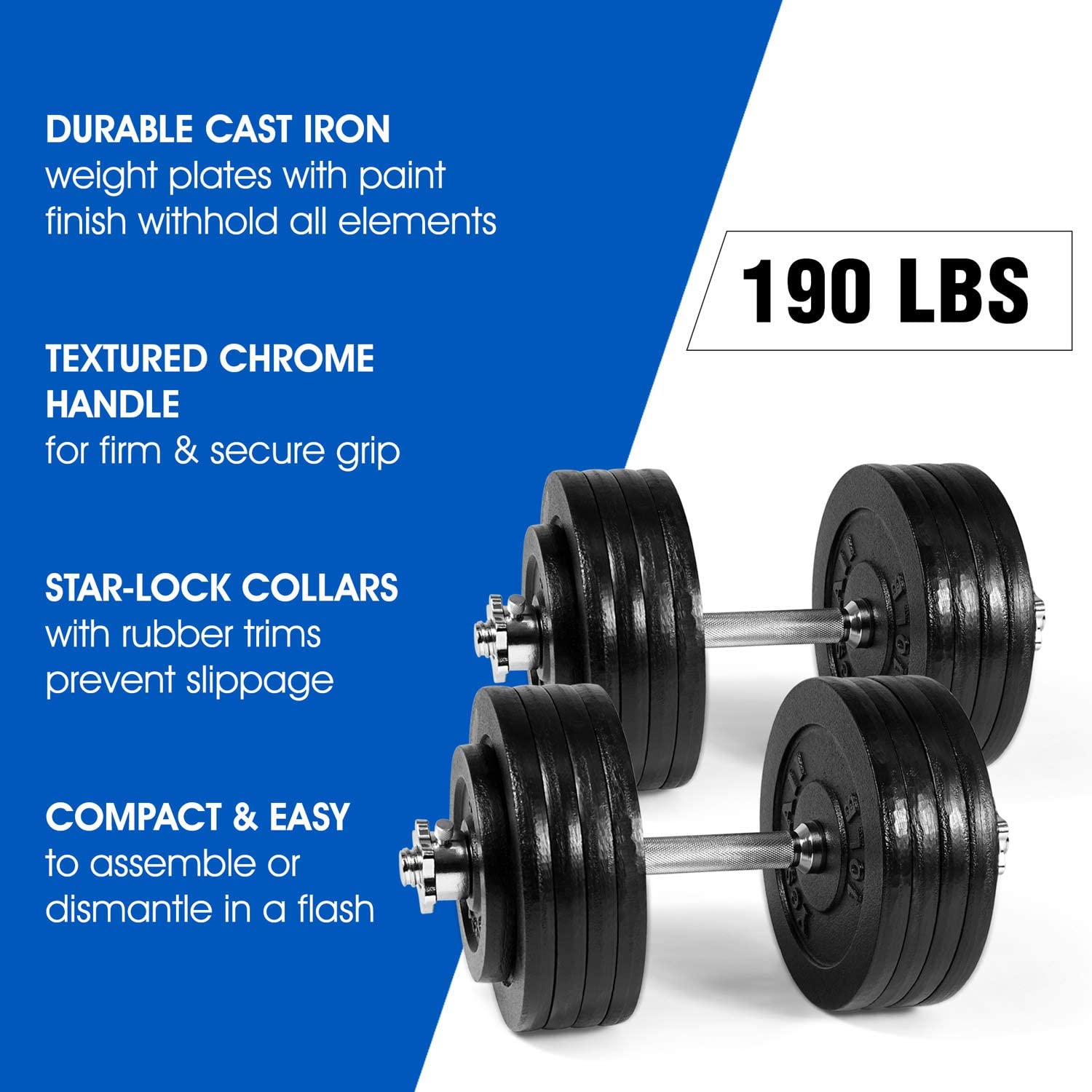 Yes4All 190 lbs Adjustable Dumbbells + Dumbbell Connector, Combo/Set - image 4 of 8