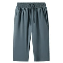 Capri Pants for Men Elastic Waist Solid Color Capris with Pockets Relaxed Fit Wide Leg Pants