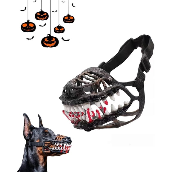 Hell Hound Monster Muzzle Scary Natural Latex Dog Costume Muzzle | For Halloween Party Cosplay Dogs Beast Terror Pet Lifelike Teeth Mask Photo Shoots Trick or Treat with Adjustable Straps(Type-A,M)