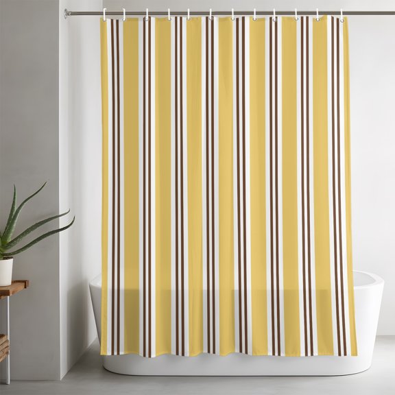 Shower Curtains for Bathroom-36"x72",Yellow Brown Stripes Line Waterproof Bath Curtain Grommet Shower Curtain Set with Hooks,
