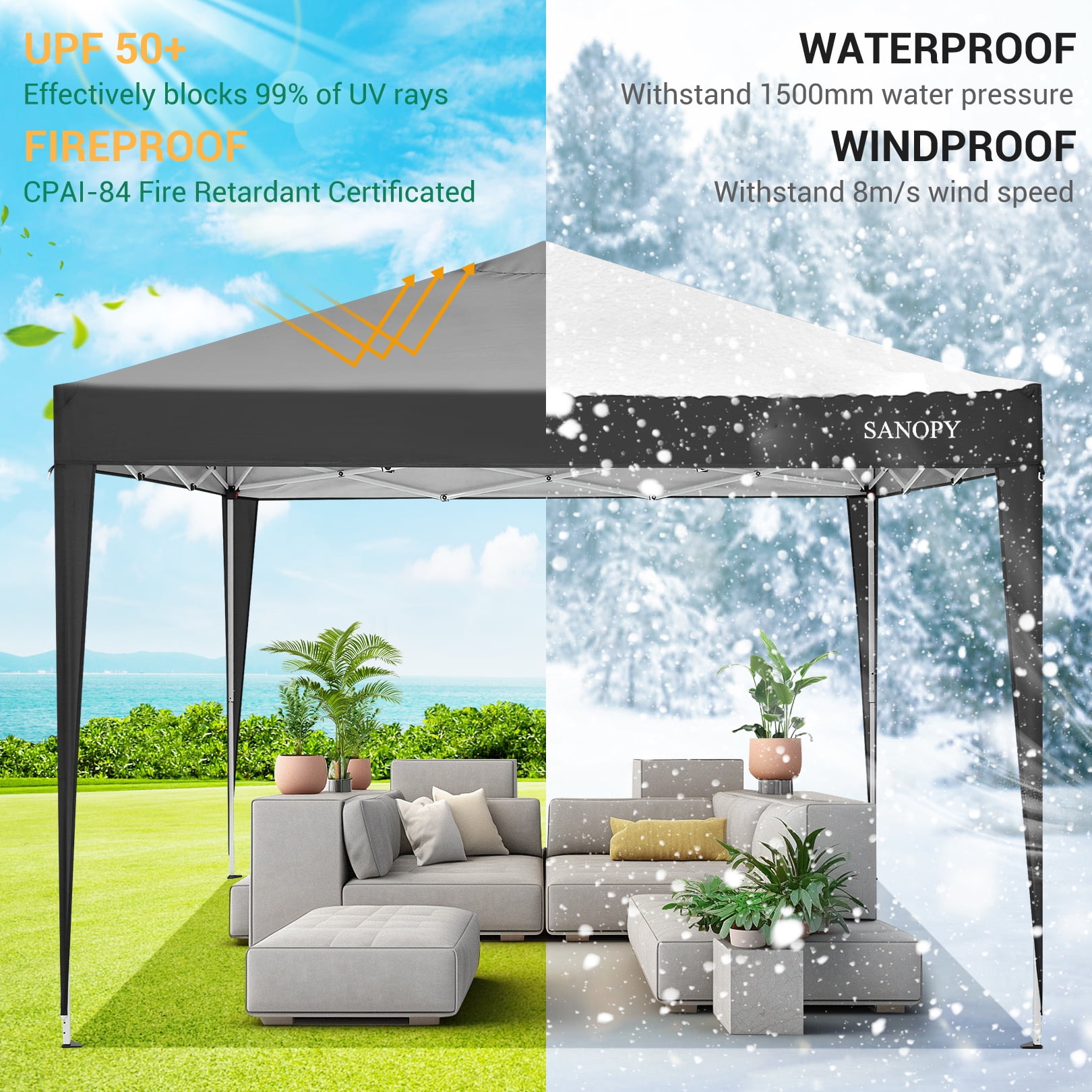 COBIZI 10'x10' EZ Pop Up Canopy Tent Outdoor Party Instant Shelter Portable Folding Beach Canopy with 4 Sandbag & Carrying Bag, Black