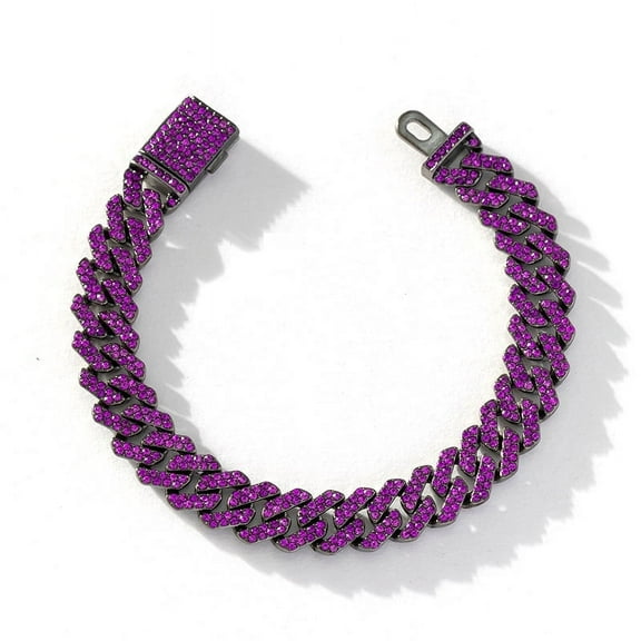 HipHop Men Women Purple Bracelet Black Color Plated Rhinestone Cuban Link Chain Bracelets Wristband Fashion Jewelry Gift